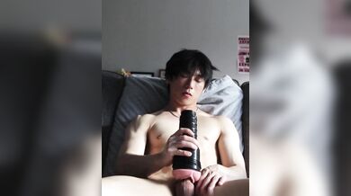 Korean Hottie Post Gym Handjob with a Fleshlite
