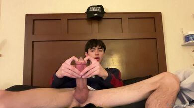 Skinny Twink Trying To Put A Condom On His Huge Cock