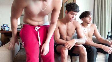 Julian Barboza, Brad, and Brandon Cardoso stick their fingers up each other's asses.