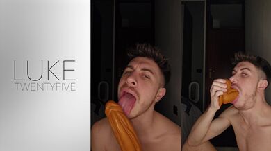 Luke25 deepthroats huge dildo
